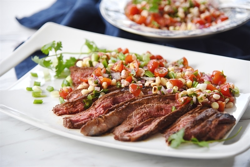 Chili Rubbed Flank Steak with Roasted Corn Salsa |Your Homebased Mom